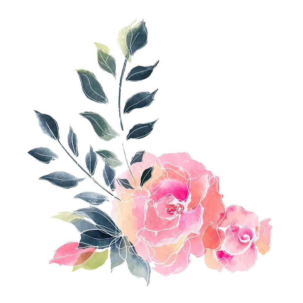 buquê de rosas. composição floral aquarela vetor