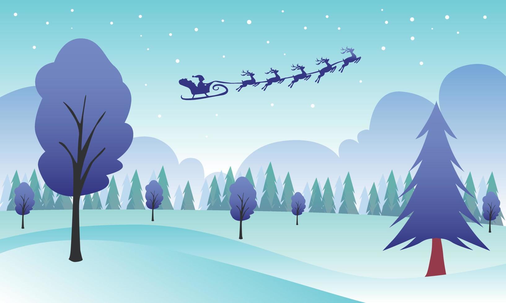 ilustração de fundo de paisagem de natal, design de cartão de natal. cena de natal na temporada de inverno vetor