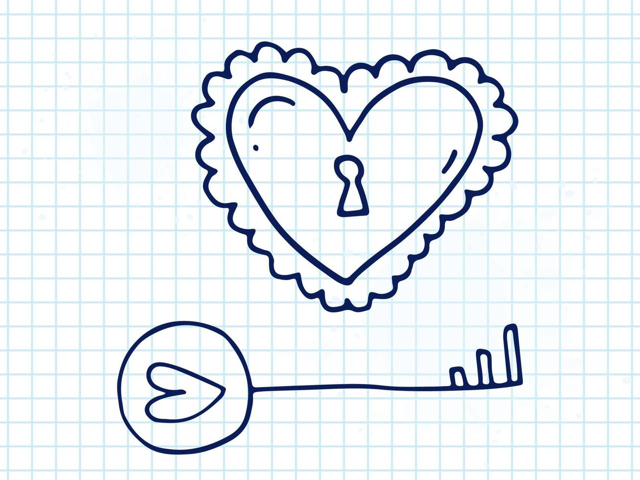 conjunto de elementos de doodle bonitos desenhados à mão sobre o amor. adesivos de mensagem para aplicativos. ícones para dia dos namorados, eventos românticos e casamento. um caderno quadriculado. fechaduras e chaves em forma de coração. vetor