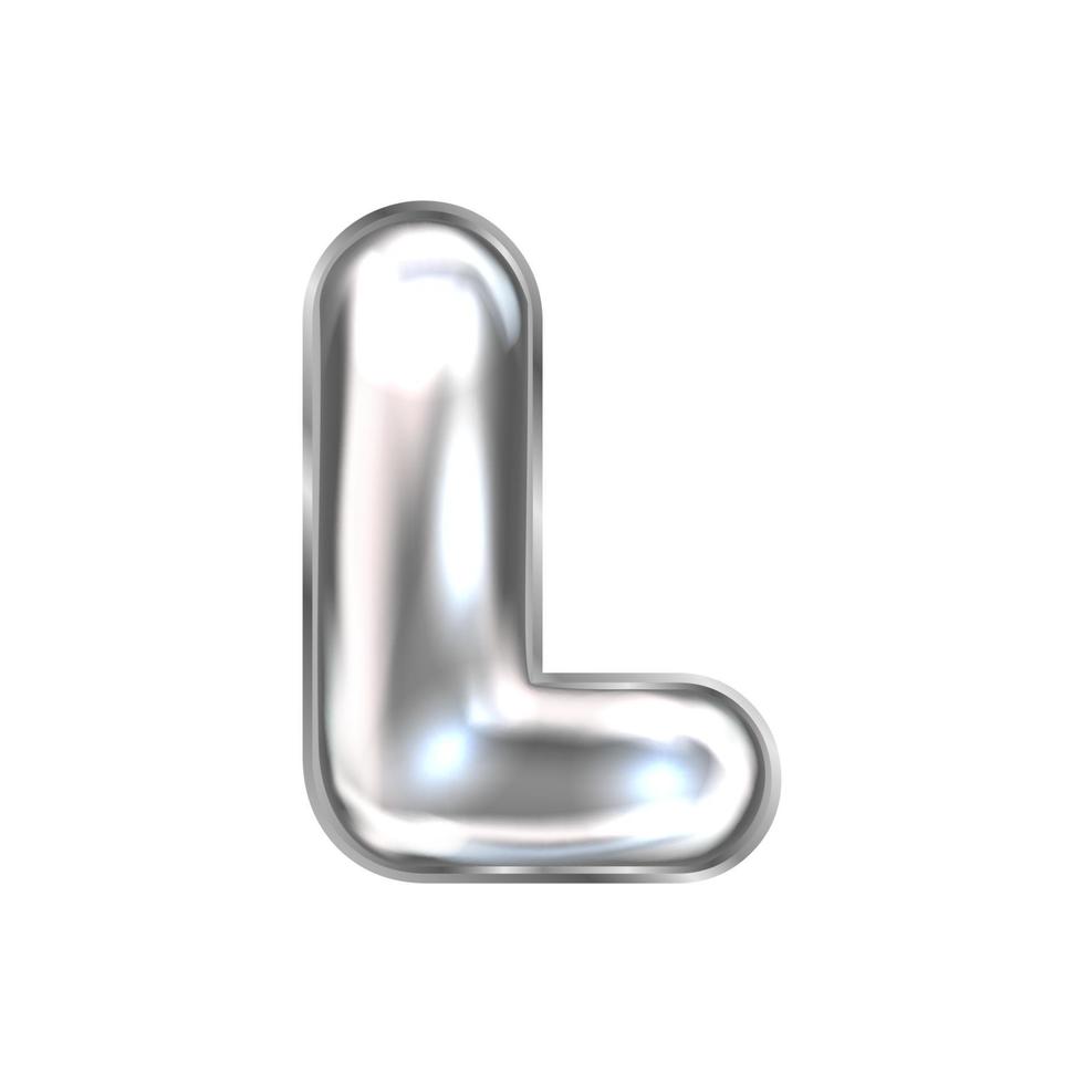 símbolo de alfabeto inflado de folha perl de prata, letra l vetor