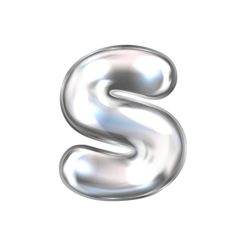 símbolo de alfabeto inflado de folha de perl de prata, letra s vetor