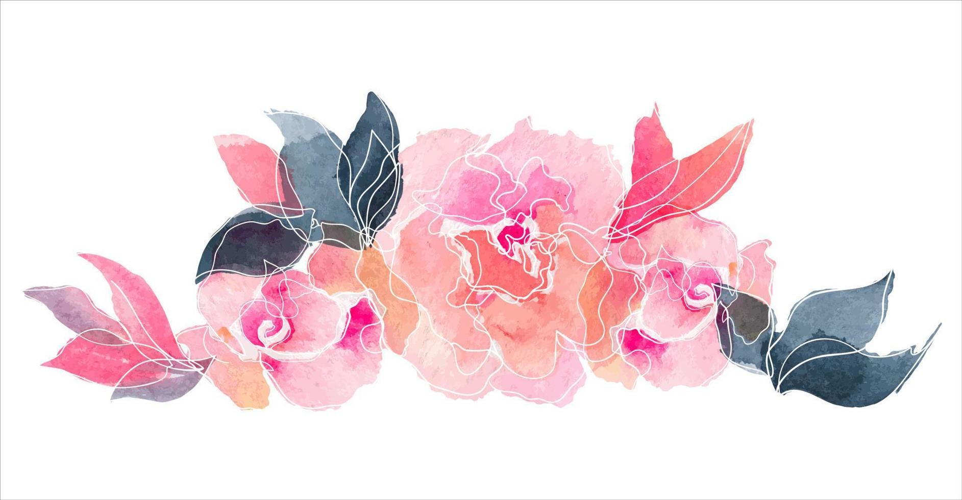 composição floral em aquarela de flores rosas e ramos vetor