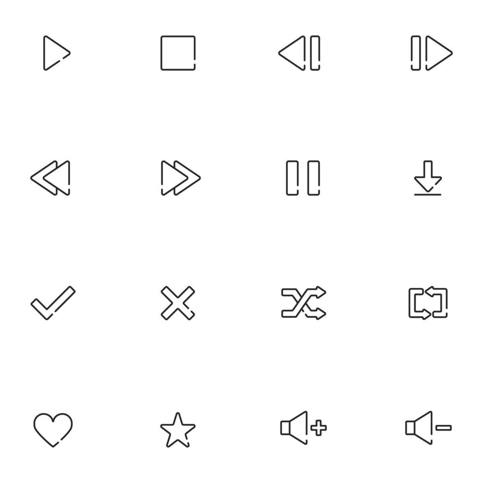 vetor de conjunto de ícones de linha de player de mídia