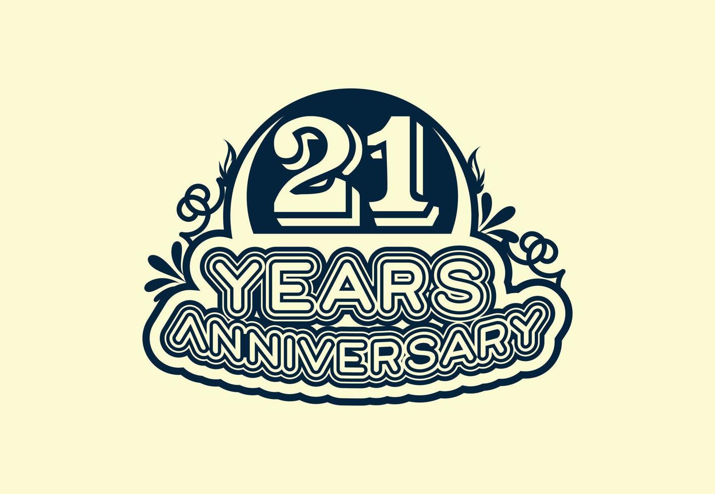 logotipo de aniversário de 21 anos e design de adesivo vetor