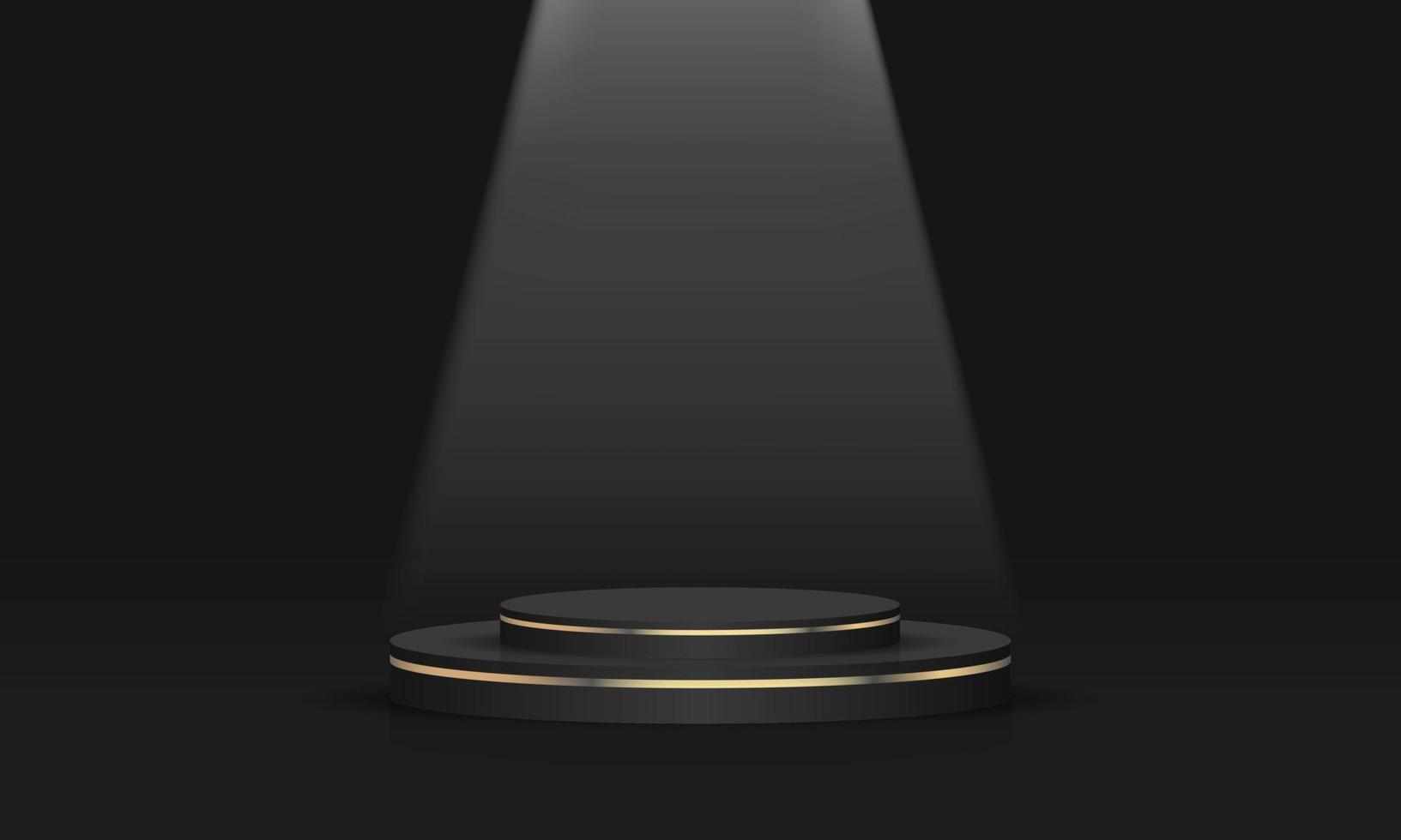 forma 3d de sala vazia de pódio de ouro preto abstrato com design de luz spot para exibição de produto conceito de estúdio de apresentação vetor mínimo de cena de parede