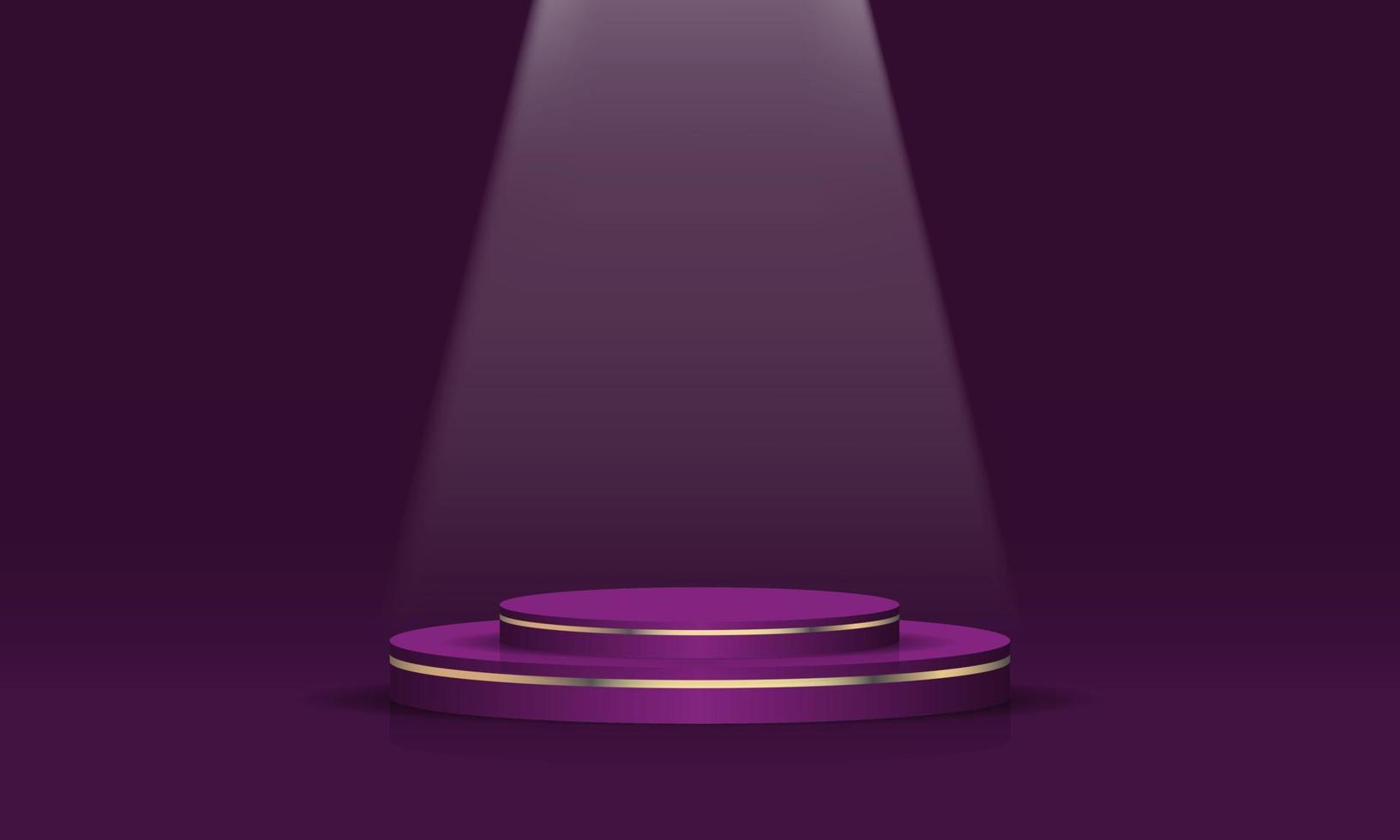 forma 3d de quarto vazio de pódio de ouro roxo abstrato com design de luz spot para exibição de produto conceito de estúdio de apresentação vetor mínimo de cena de parede