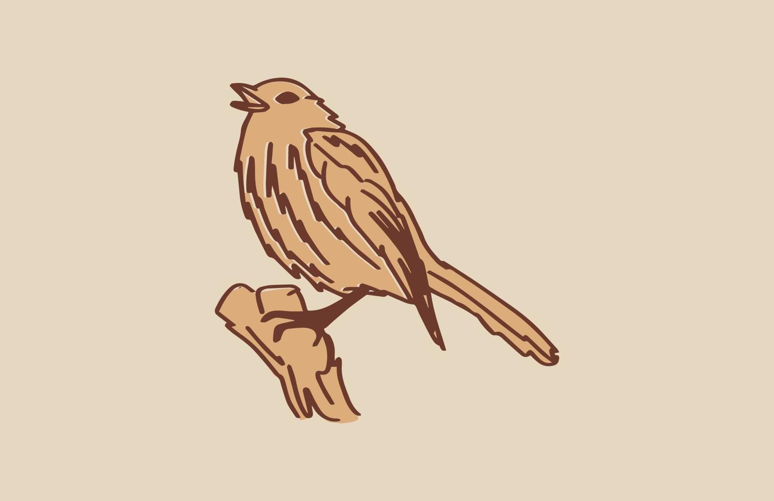pássaro vintage desenhado à mão empoleirado na ilustração vetorial de madeira. vetor