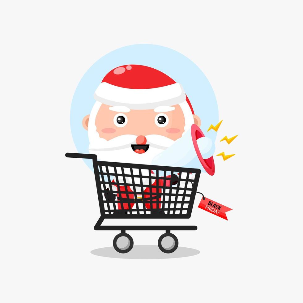 lindo papai noel na ilustração de carrinho de compras de sexta-feira negra vetor