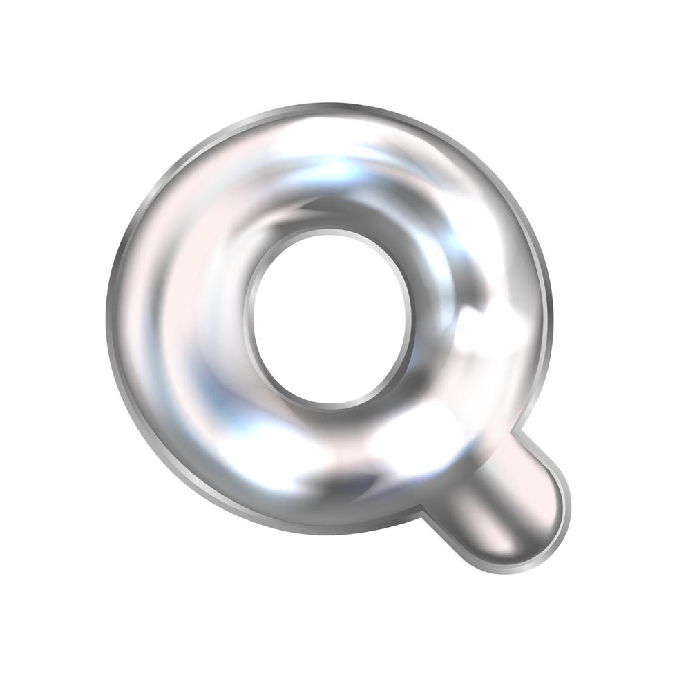 símbolo de alfabeto inflado de folha perl de prata, letra isolada q vetor