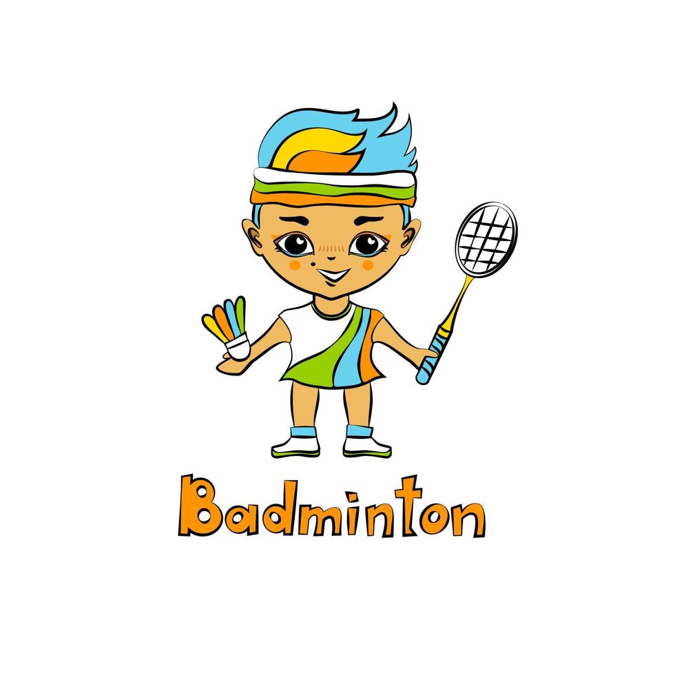 jogador de badminton de garota de desenho animado vetor