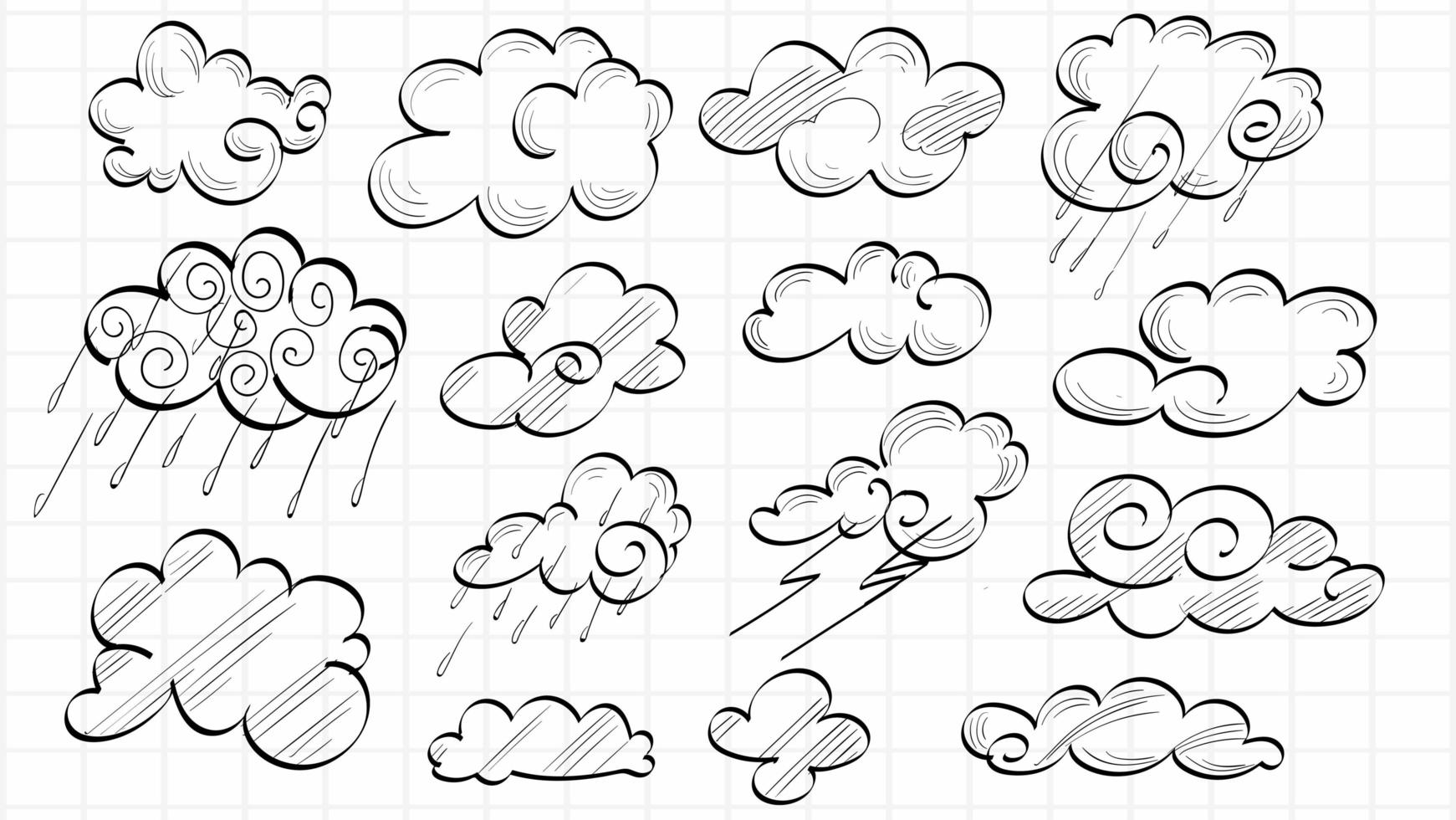 conjunto de nuvens desenhadas à mão esboços desenhados à mão vetor