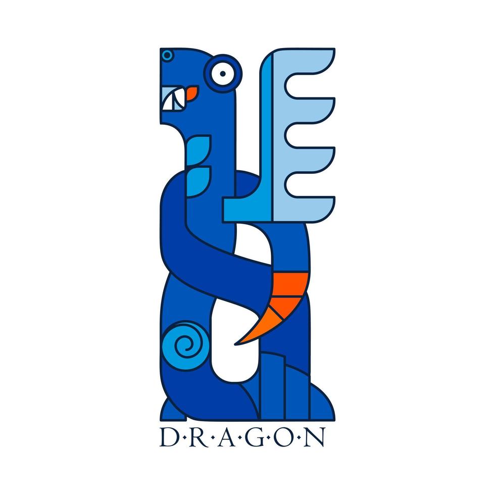 fantasia dragão azul alado com um peitoral. criatura cobra viking vetor