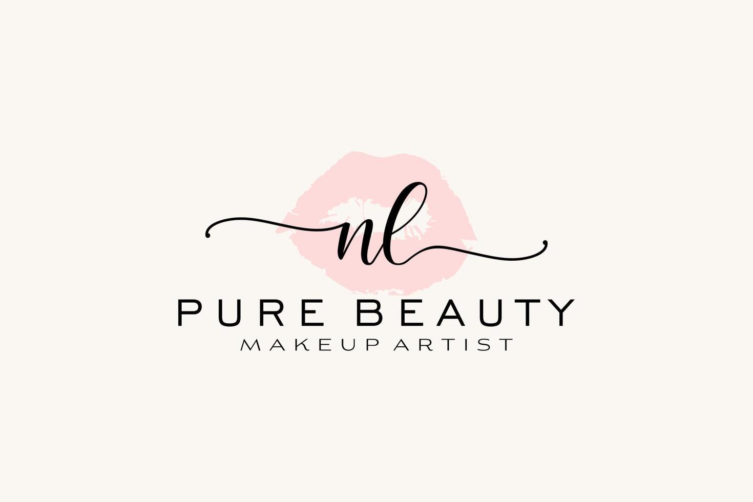 design de logotipo pré-fabricado de lábios de aquarela nl inicial, logotipo para marca de negócios de maquiador, design de logotipo de boutique de beleza blush, logotipo de caligrafia com modelo criativo. vetor