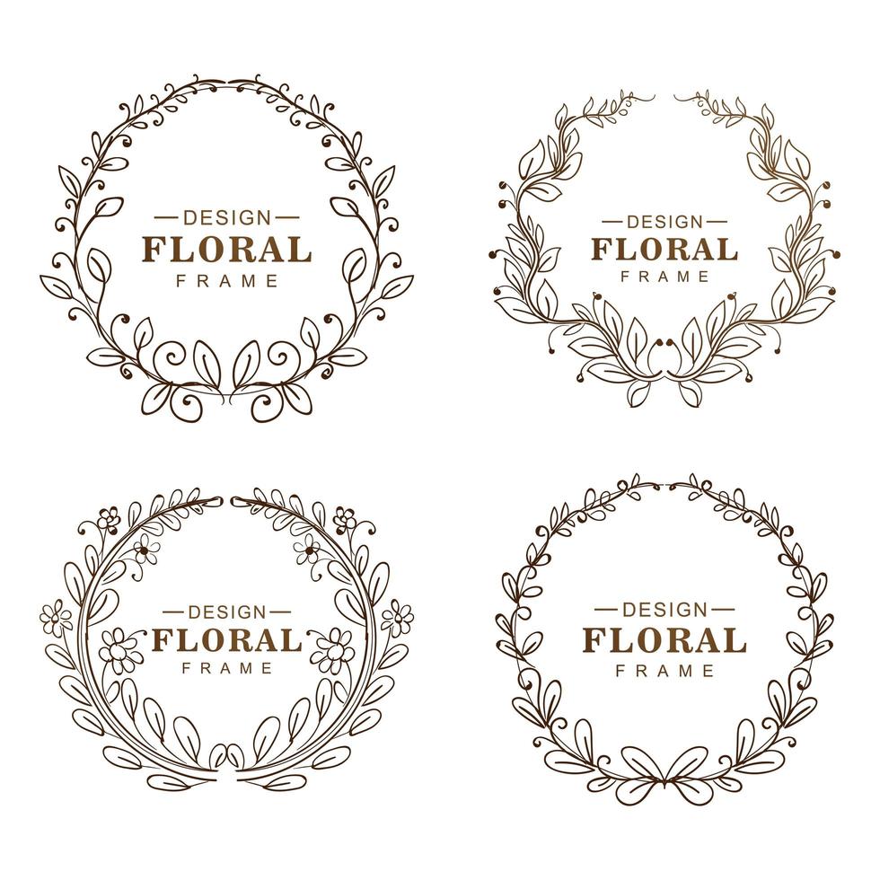ornamentos circulares desenhados à mão quadros florais vetor