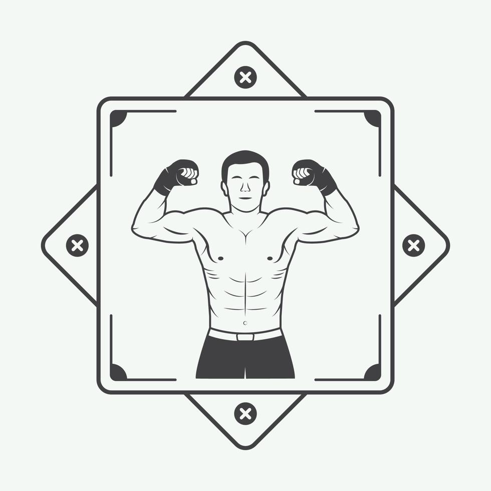 logotipo de boxe e artes marciais, distintivo ou rótulo em estilo vintage. ilustração vetorial vetor