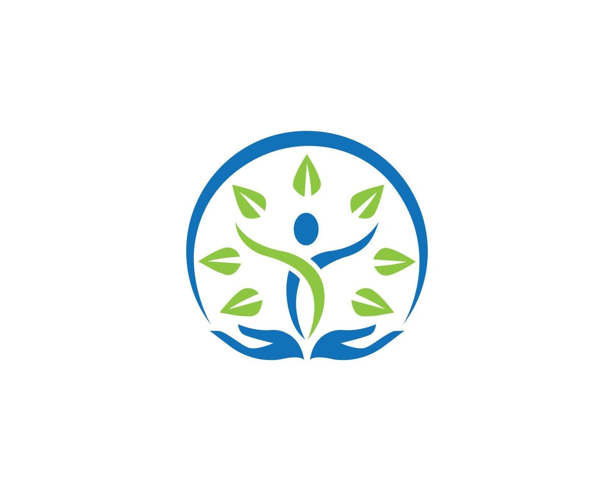 design de logotipo de vida com folhas verdes e modelo de vetor criativo de símbolo de mão humana.