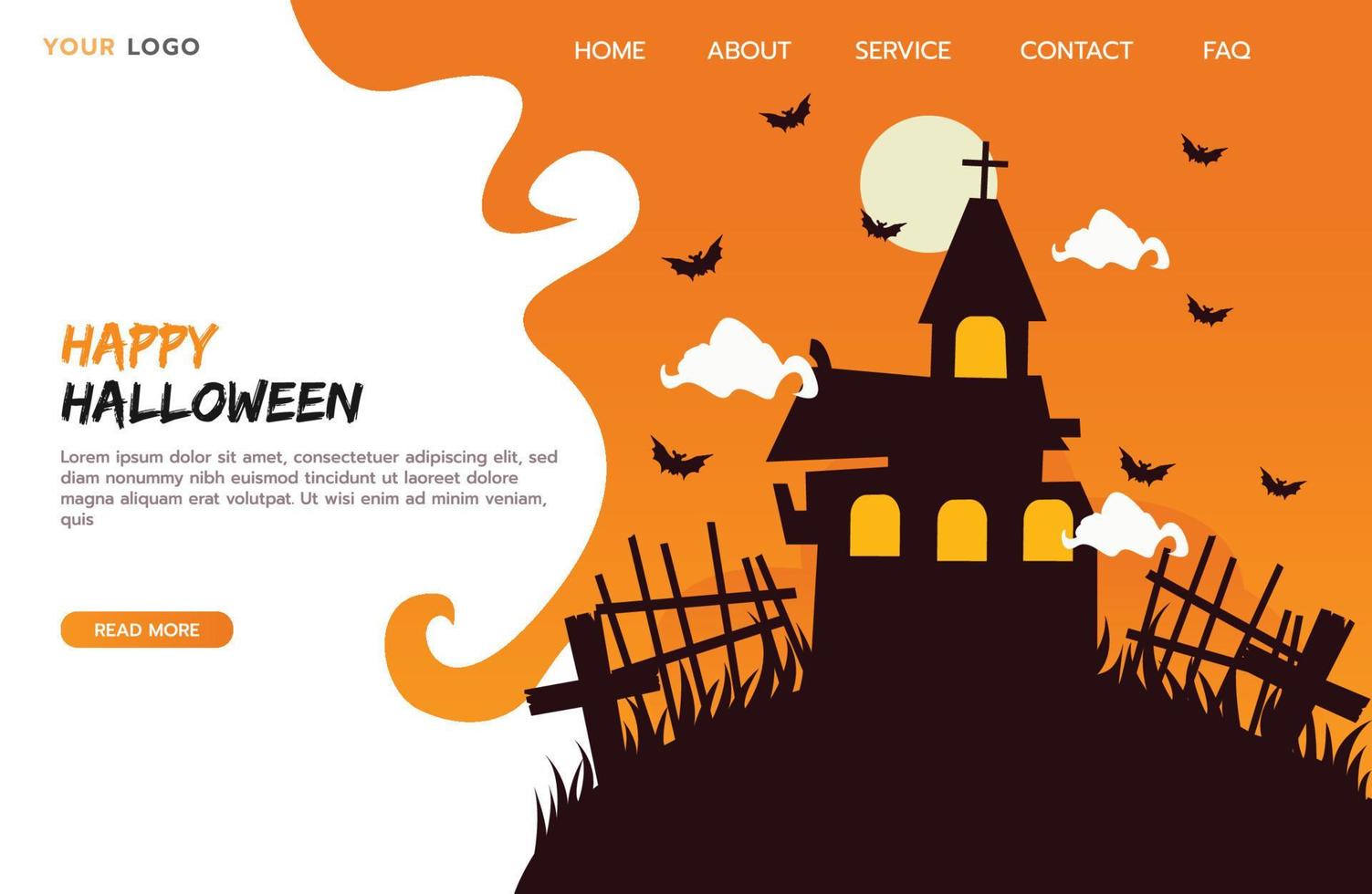 design plano de modelo de página de destino de halloween vetor