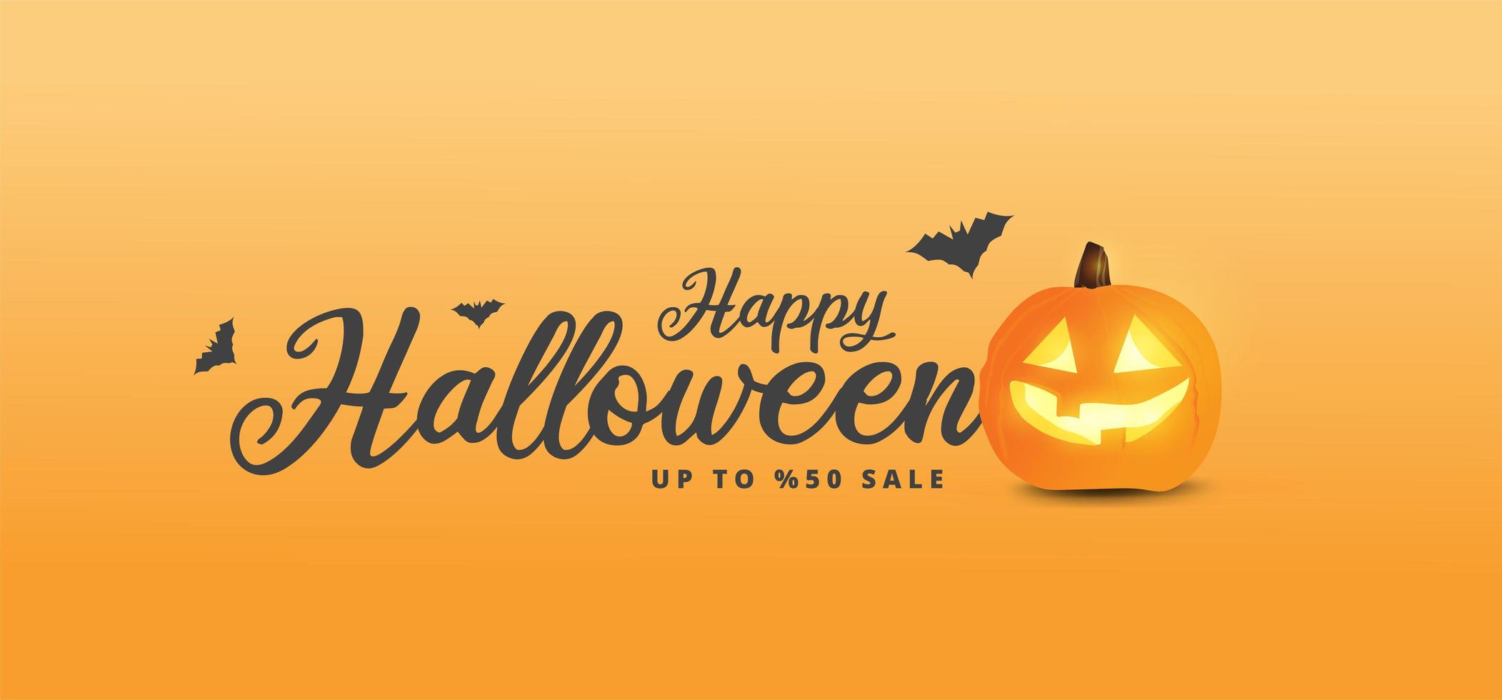 feliz banner de venda de halloween com abóbora brilhante vetor