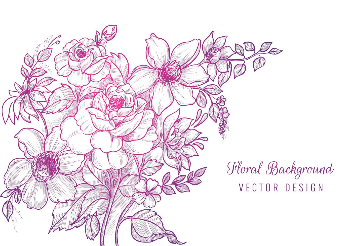 mão desenhada rosa roxo gradiente floral bouquet vetor