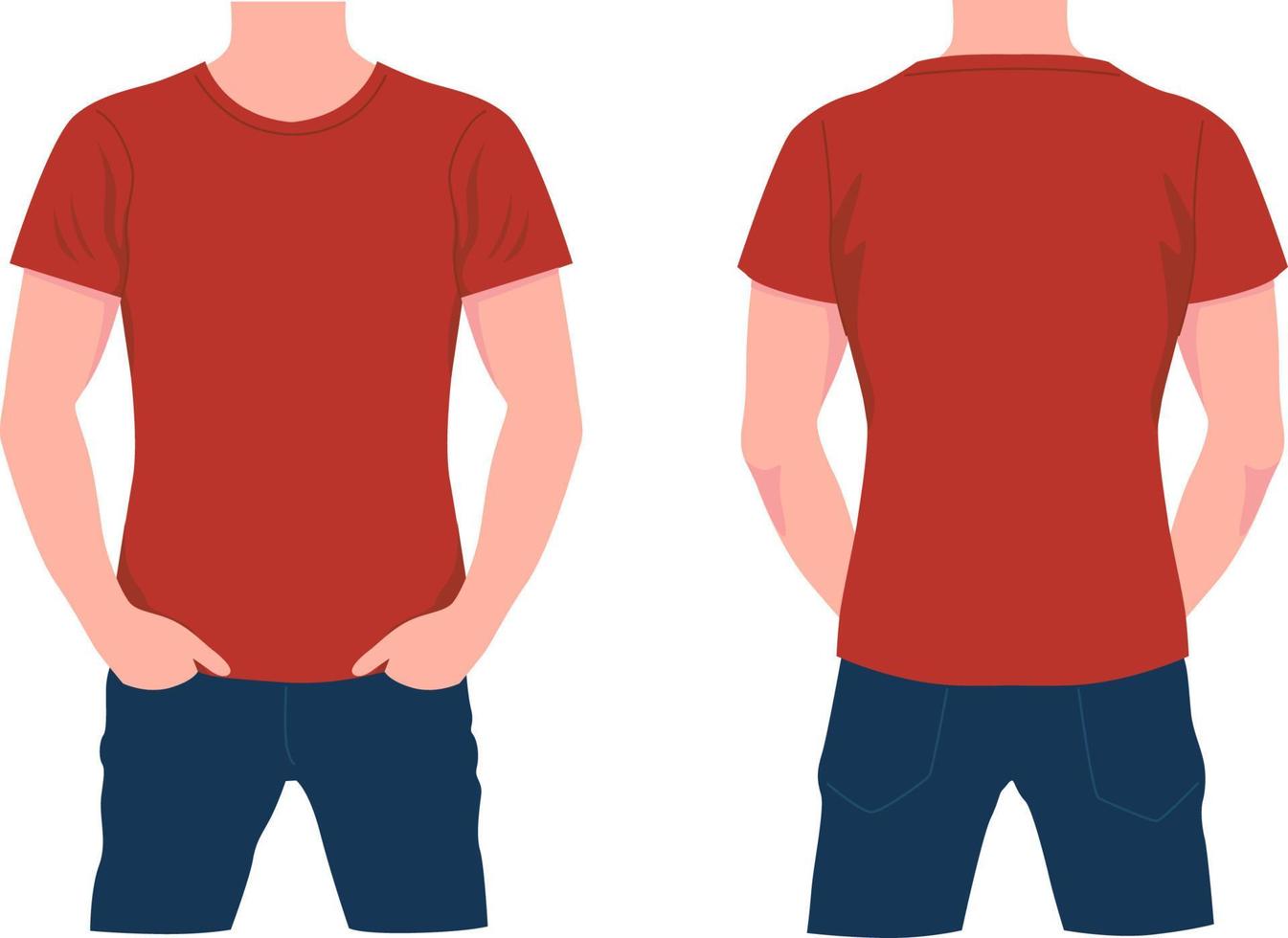 homem de camiseta vermelha e jeans azul. elegantemente personagem com vista frontal e traseira vestida em estilo moderno e moderno. vetor