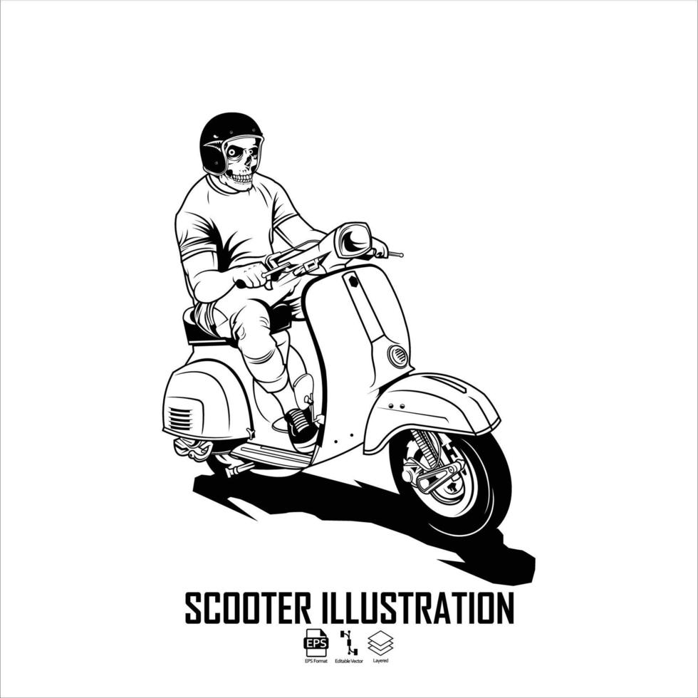 ilustração de scooter de equitação de crânio vetor