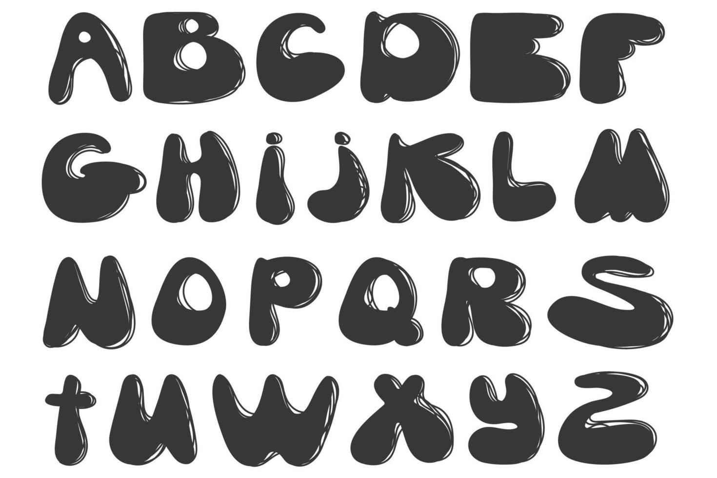 alfabeto desenhado à mão bonito feito em vetor. letras de doodle para seu projeto. vector cartoon alfabeto fundo branco. design abc engraçado para capa de livro, pôster, cartão, impressão na roupa do bebê