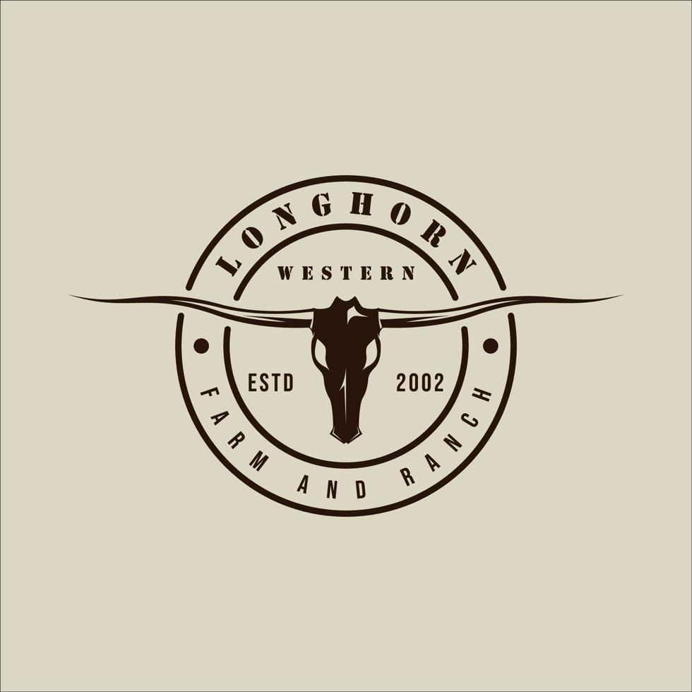 longhorn texas logo vector ilustração vintage modelo ícone design gráfico. cabeça de caveira de vaca ou búfalo sinal ou símbolo para animais selvagens ou negócios de rancho com estilo de tipografia de distintivo de círculo retrô