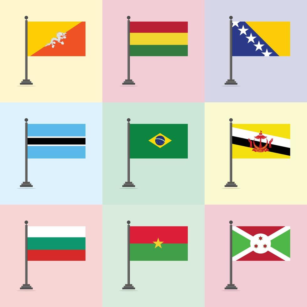 Butão, Bolívia, Bósnia e Herzegovina, Botswana, Brasil, Brunei, Bulgária, Burquina Faso, Burundi, Modelo de Design de Bandeira vetor