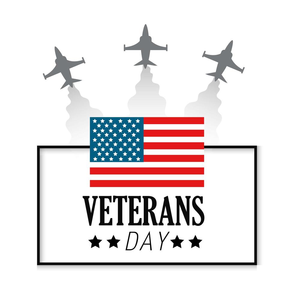 comemoração do dia do veterano e bandeira e aviões vetor