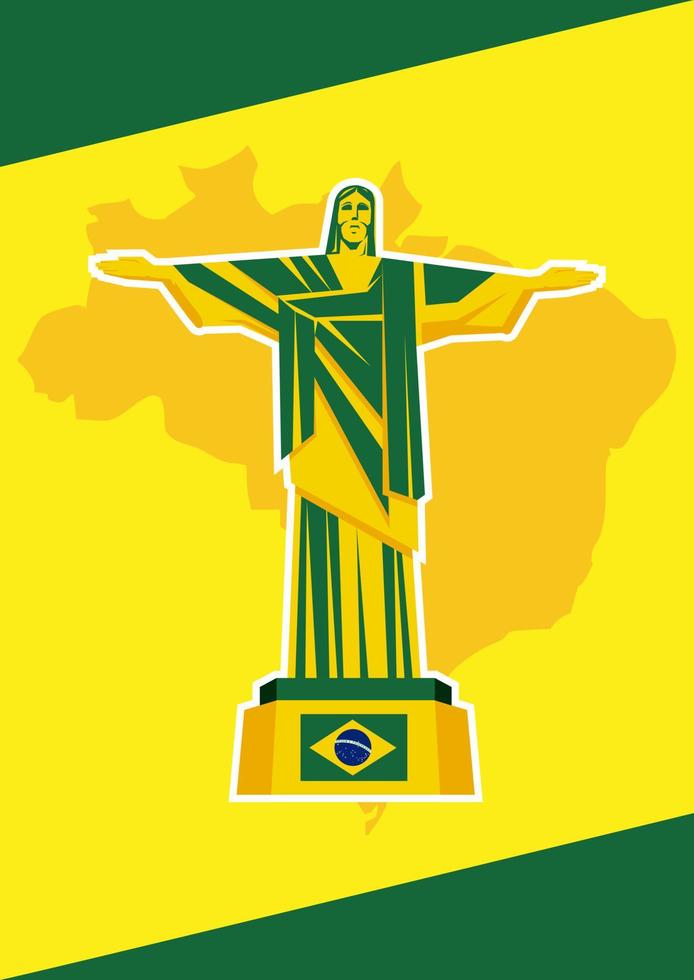 fundo do brasil com estátua, bandeira e mapa vetor