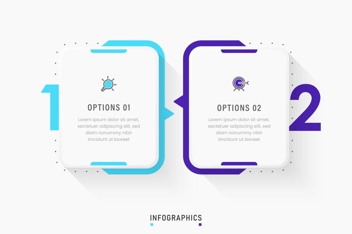 modelo de design de rótulo infográfico vetorial com ícones e 2 opções ou etapas. pode ser usado para diagrama de processo, apresentações, layout de fluxo de trabalho, banner, fluxograma, gráfico de informações. vetor