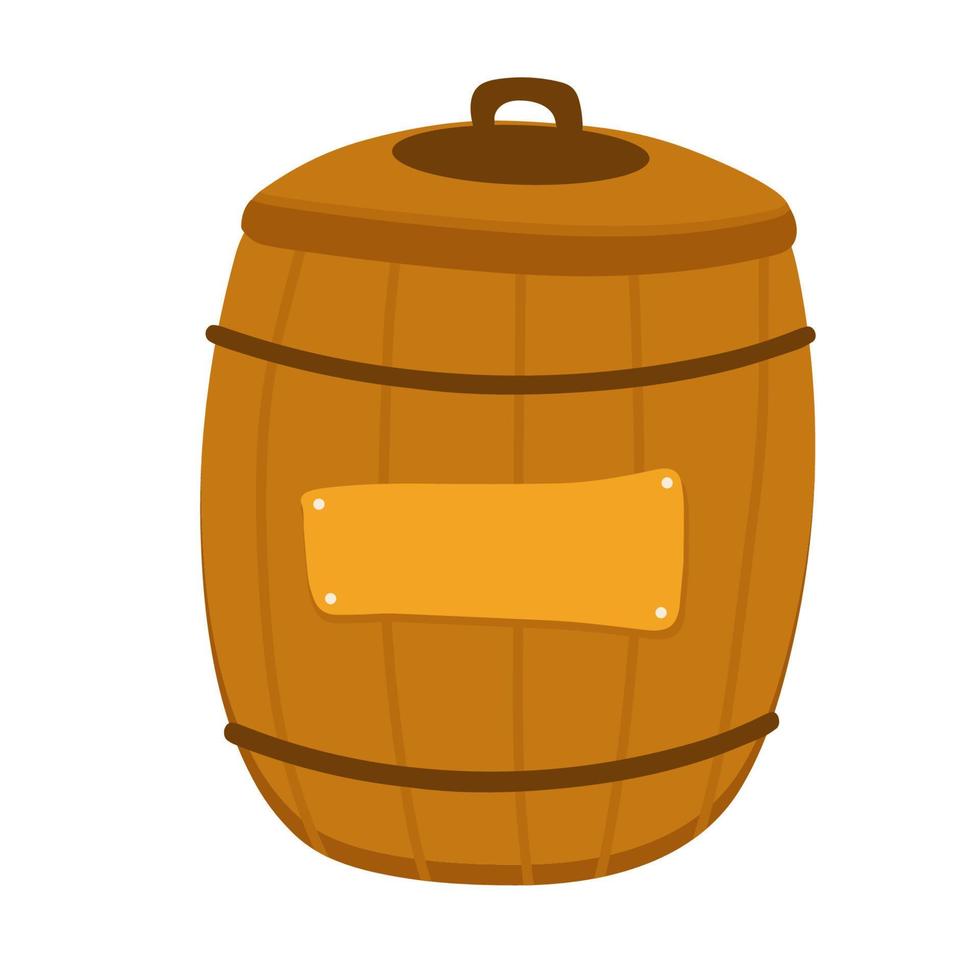 barril de álcool, recipiente de bebida, ícone de barril de madeira isolado no fundo branco. barril para vinho, rum, cerveja ou pólvora. ilustração vetorial, vetor