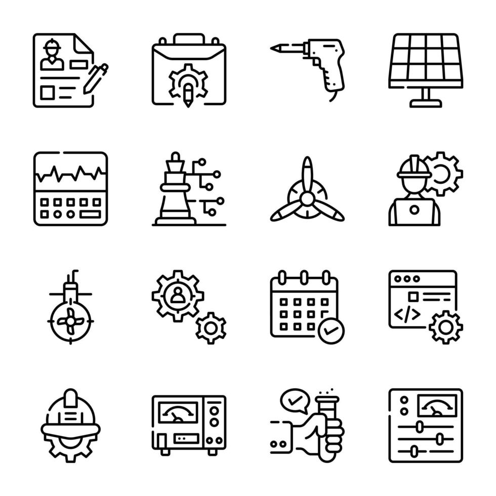 pacote de ícones lineares de engenharia e construção vetor