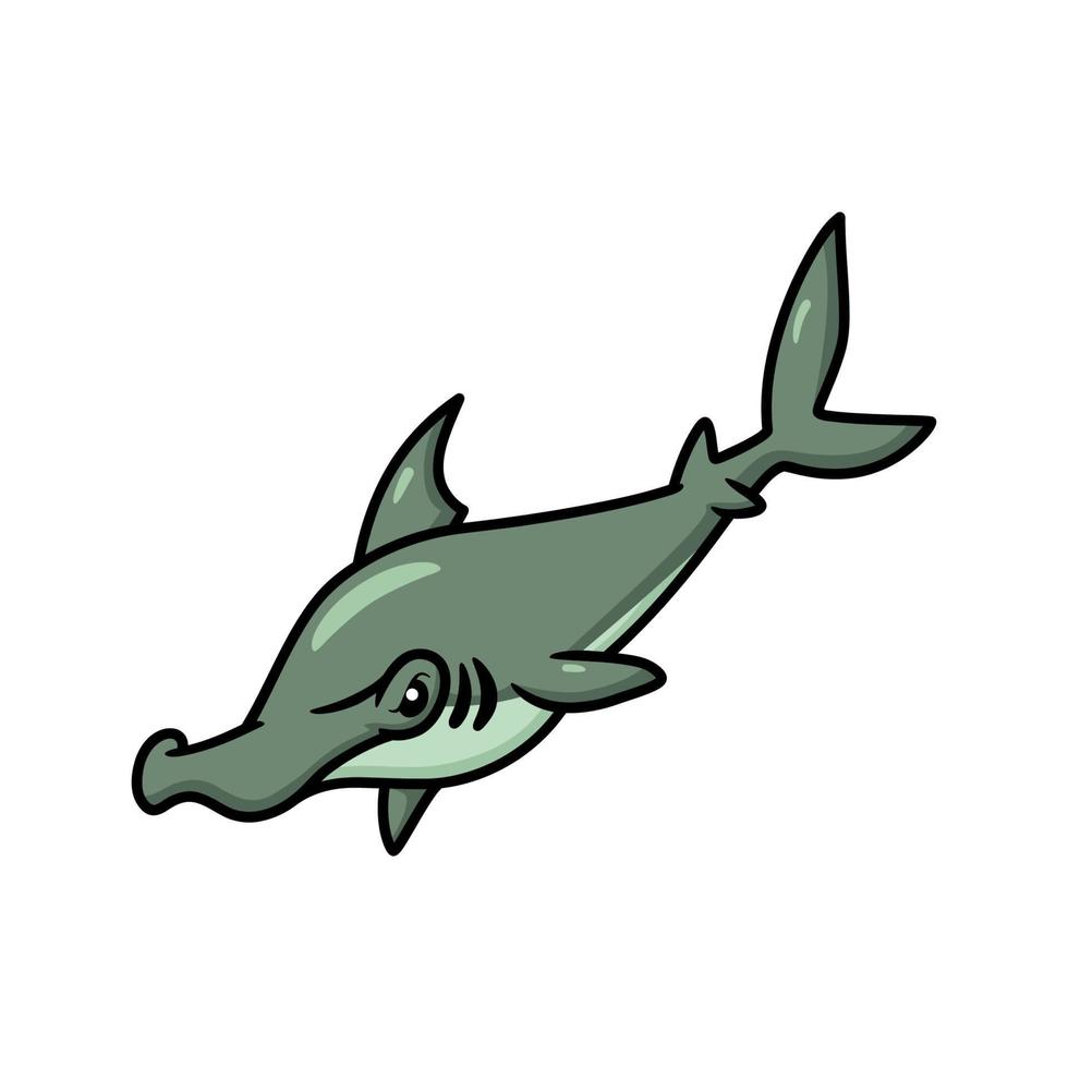 desenho de tubarão-martelo bonitinho nadando vetor