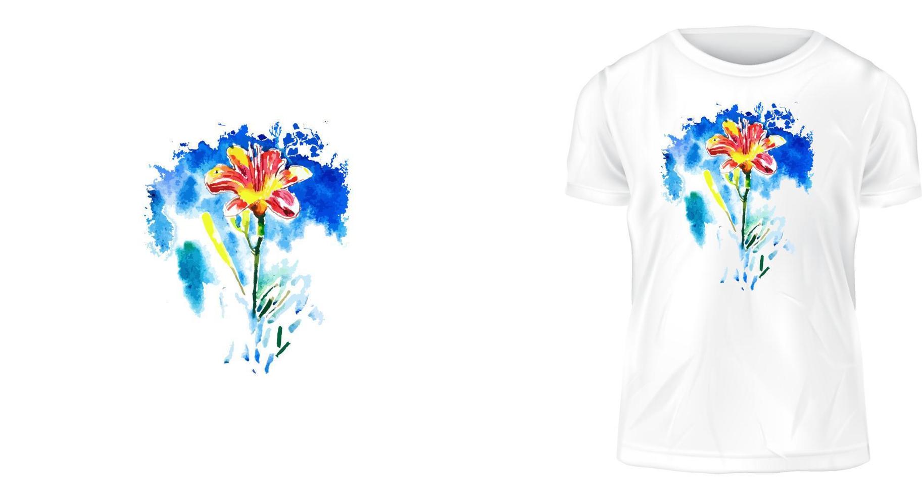 conceito de design de camiseta, desenhando flores com aquarela vetor