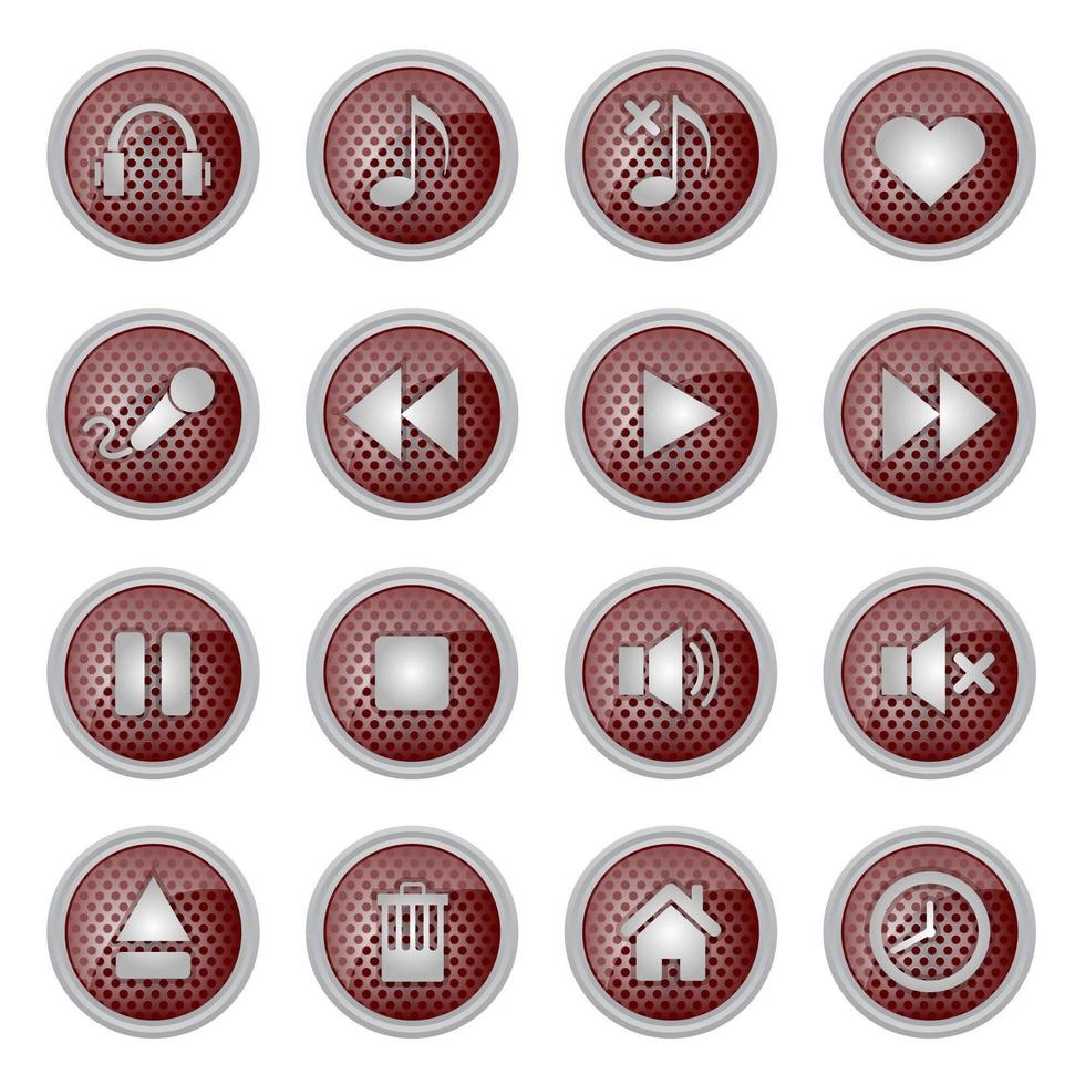 ícone de botão de metal definido para media player vetor