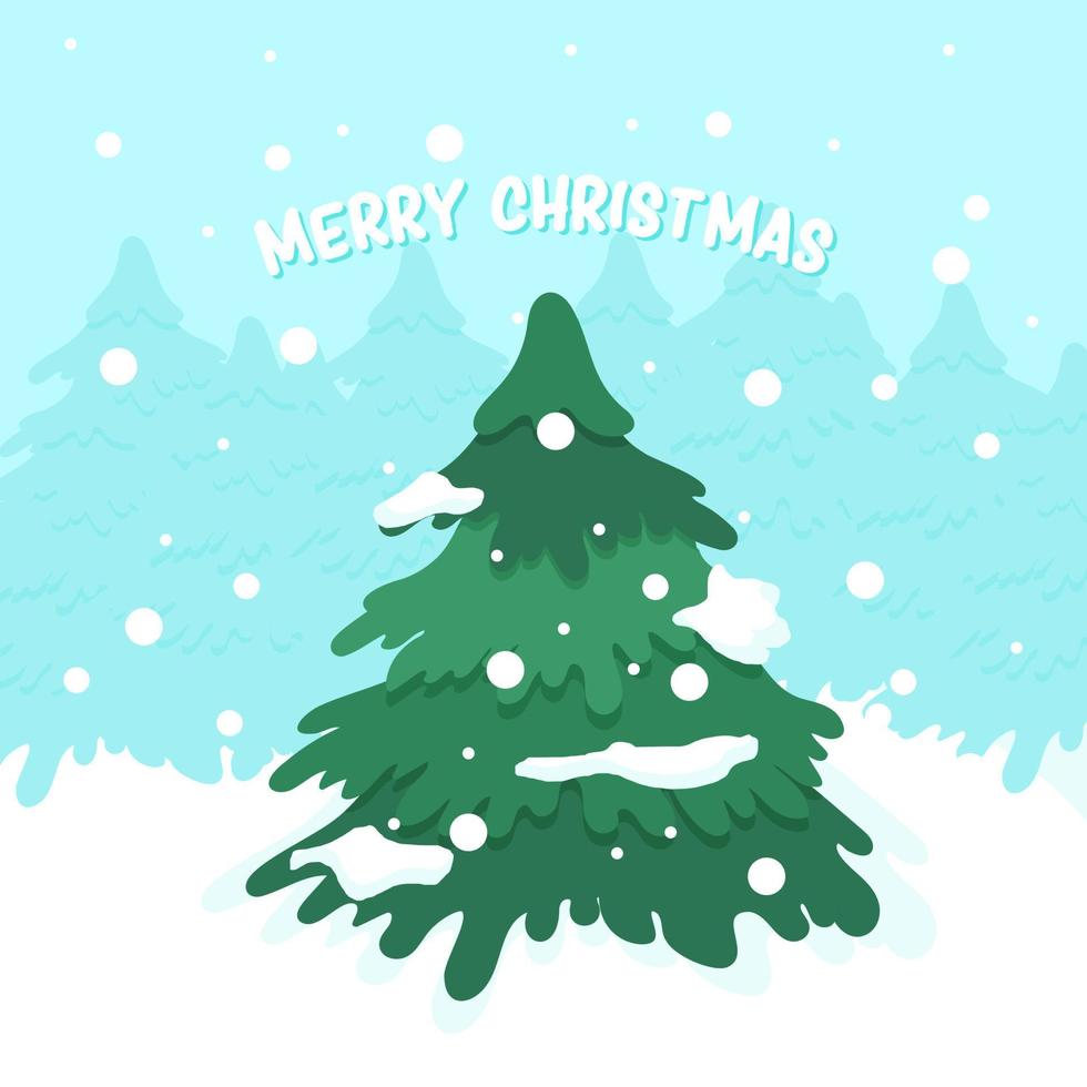 árvore de Natal em ilustração vetorial de paisagem de inverno. design festivo para férias de inverno. cartão de ano novo. vetor