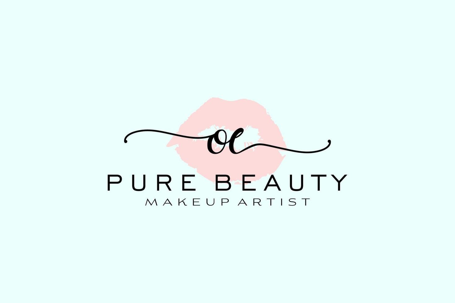 design de logotipo pré-fabricado de lábios de aquarela inicial oe, logotipo para marca de negócios de maquiador, design de logotipo de boutique de beleza blush, logotipo de caligrafia com modelo criativo. vetor