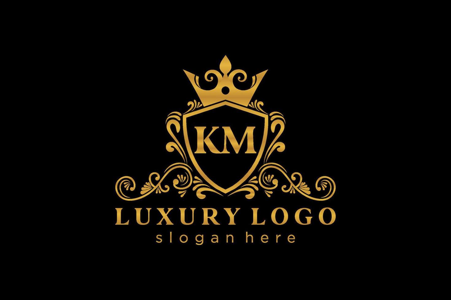 modelo de logotipo de luxo real de letra km inicial em arte vetorial para restaurante, realeza, boutique, café, hotel, heráldica, joias, moda e outras ilustrações vetoriais. vetor