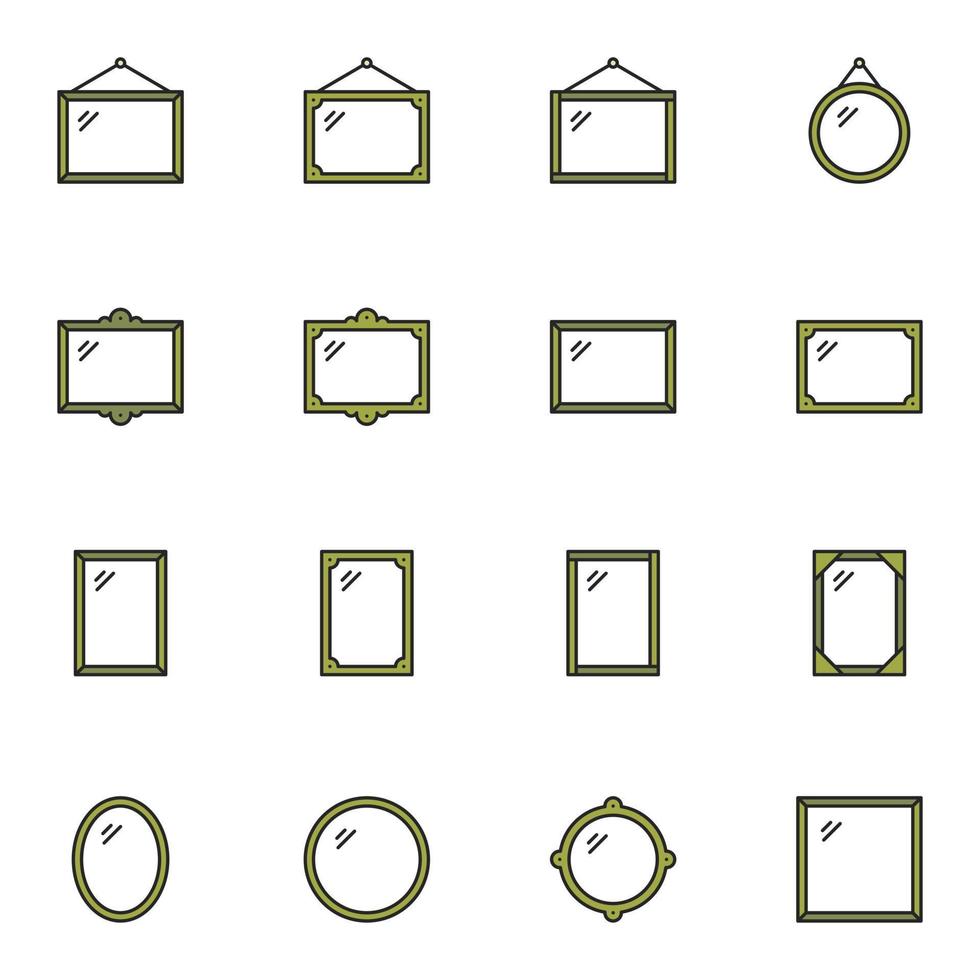 vetor de conjunto de ícones de linha cheia de quadro