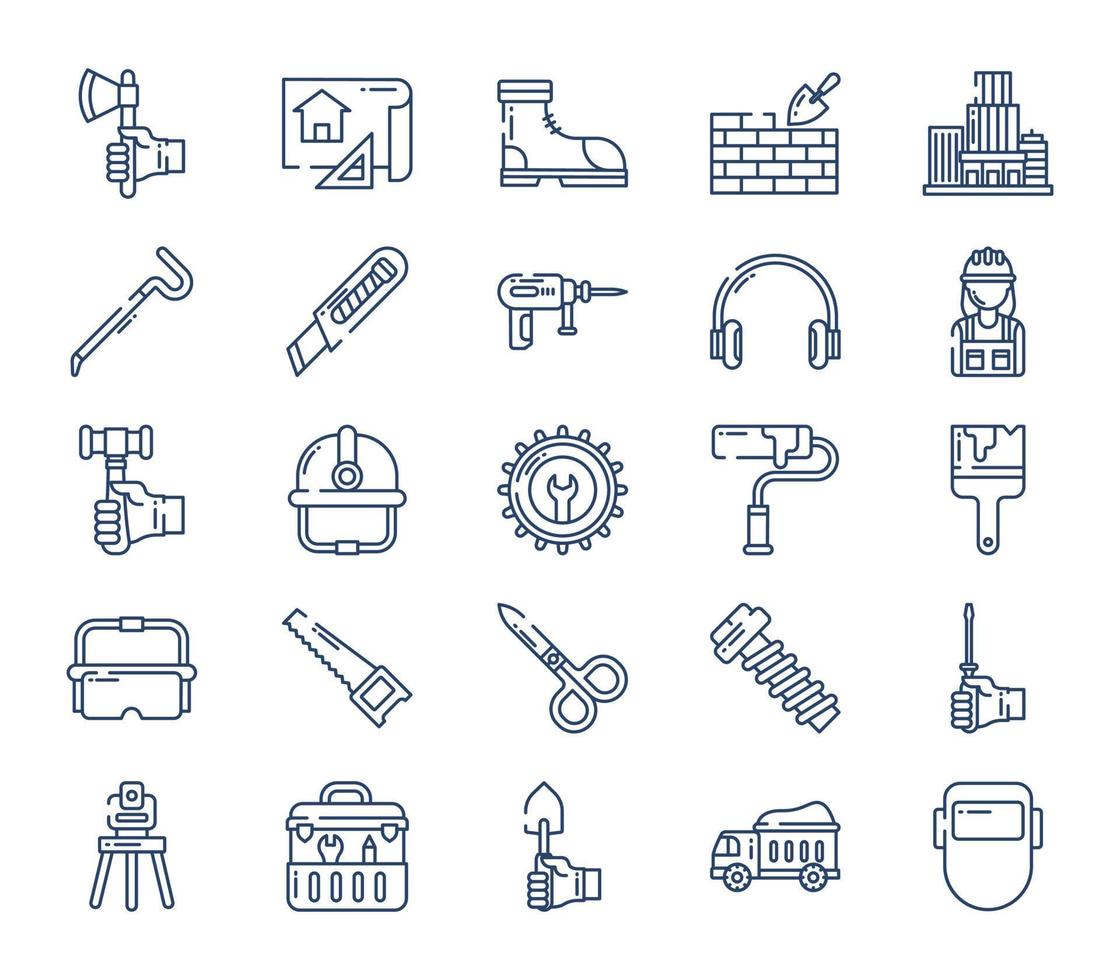 conjunto de ícones de ferramentas de construção e engenharia vetor