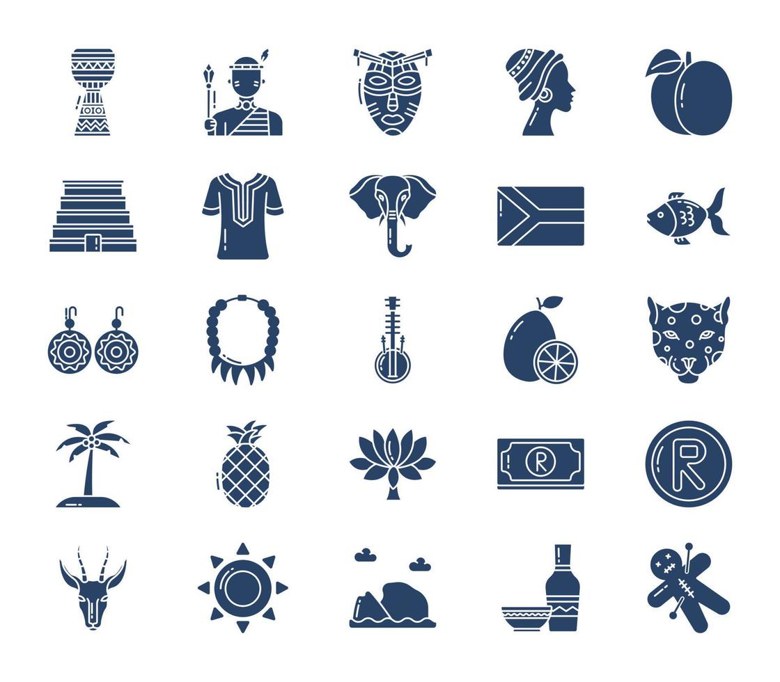 conjunto de ícones de país e cultura da áfrica do sul vetor