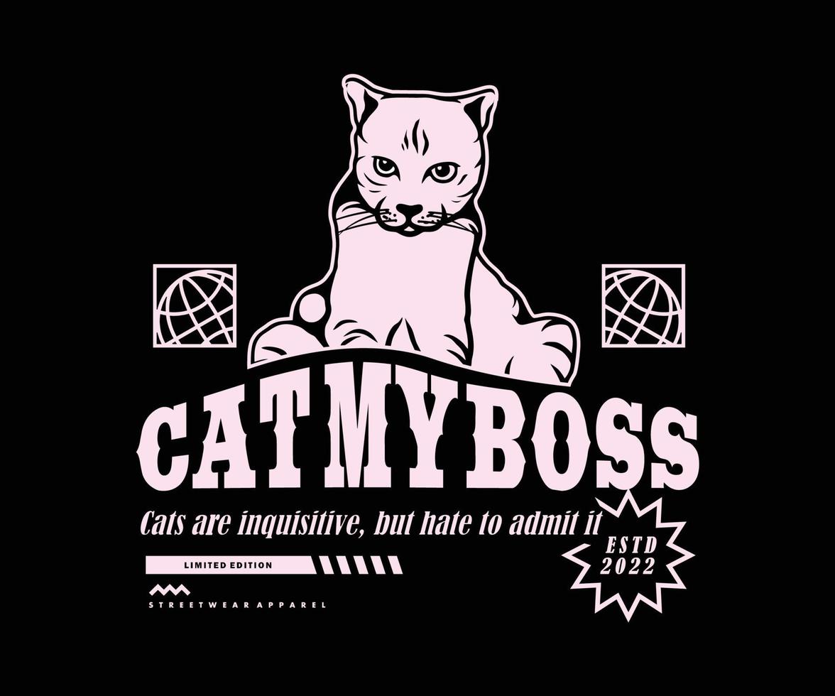 design de camiseta gato meu chefe, gráfico vetorial, pôster tipográfico ou camiseta street wear e estilo urbano vetor