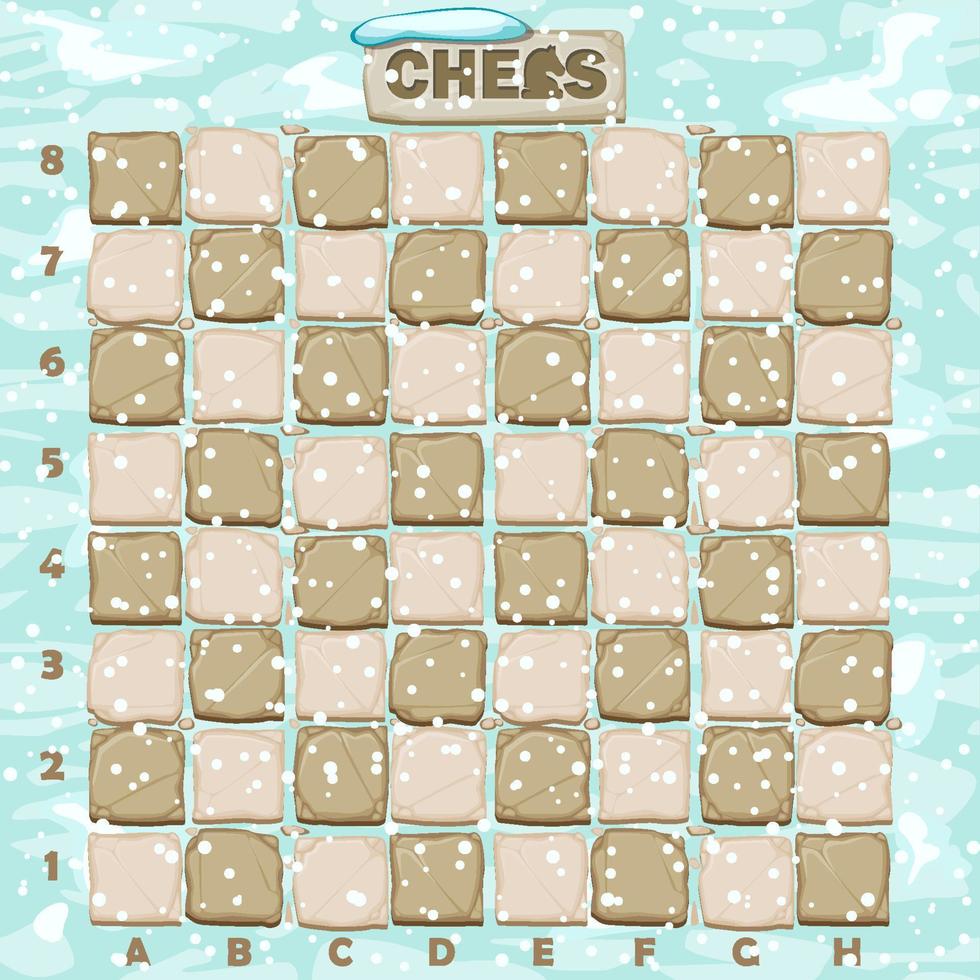 tabuleiro de xadrez de pedra em um fundo de neve. xadrez de jogo de vetor online, design de inverno.