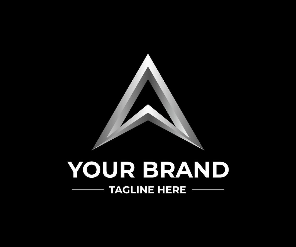 design de logotipo abstrato de triângulo prateado para marca ou empresa, logotipo inteligente de seta vetor