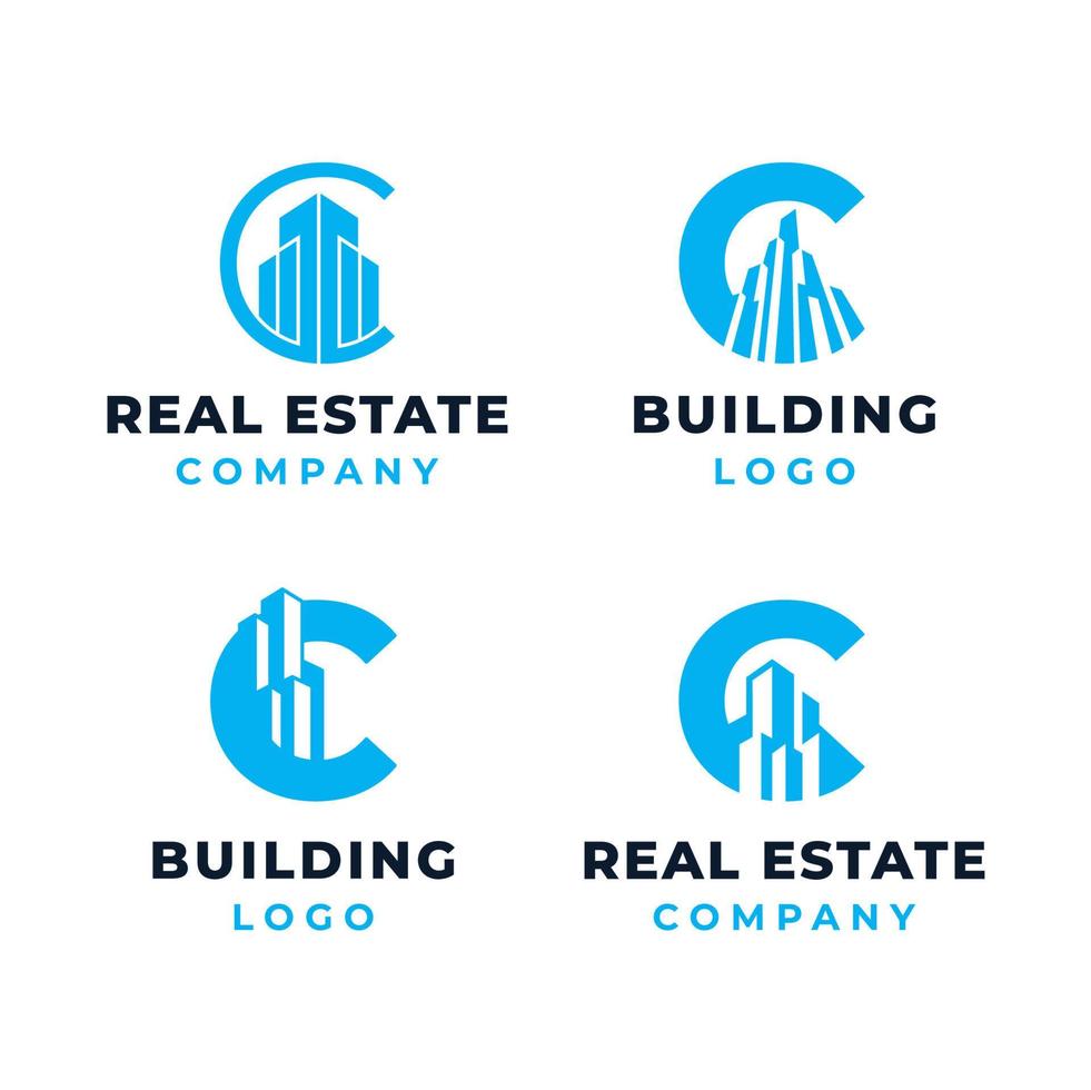 letra inicial c com construção de cidade de arquitetura, design de logotipo de apartamento imobiliário vetor