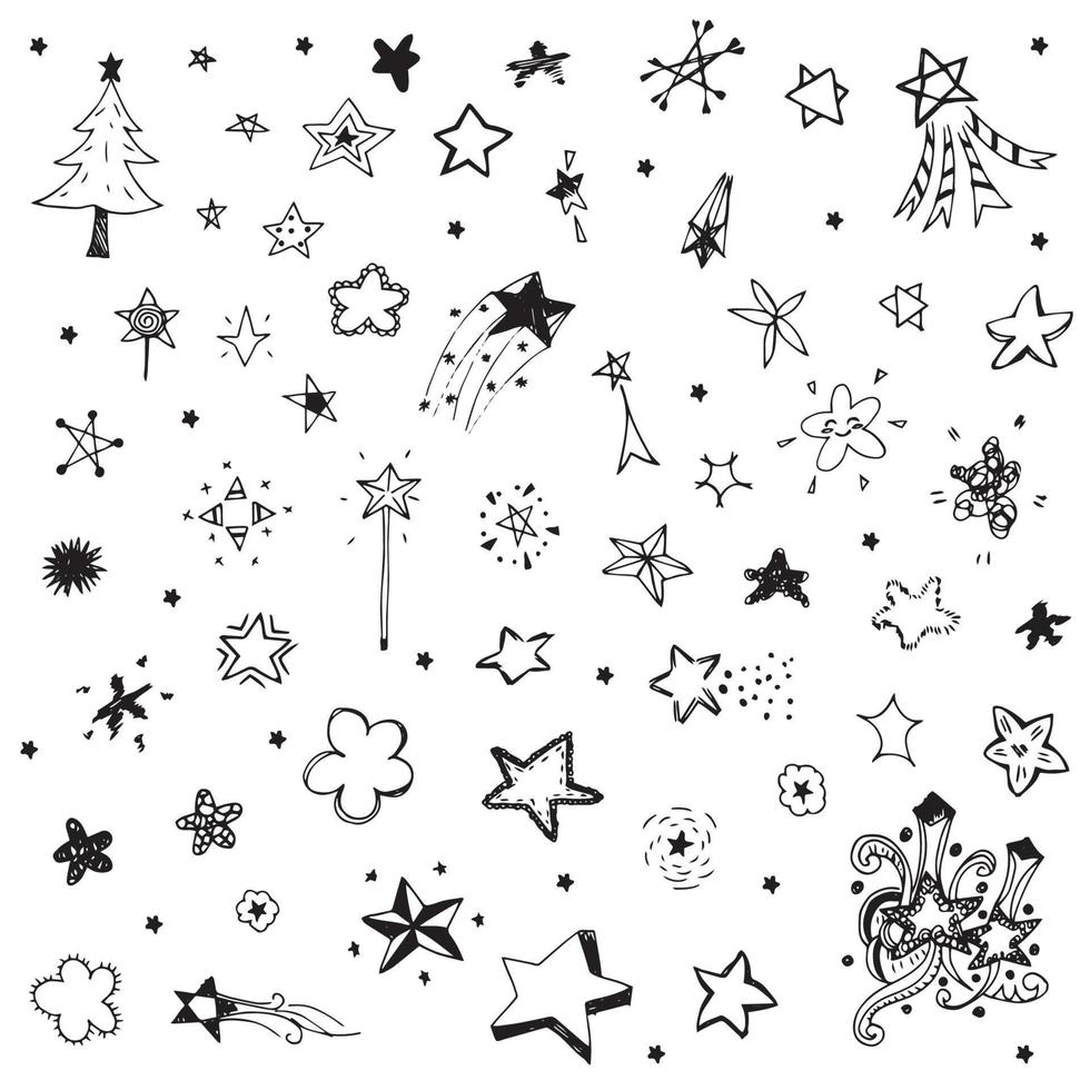 conjunto de desenho de doodle estrela vetor