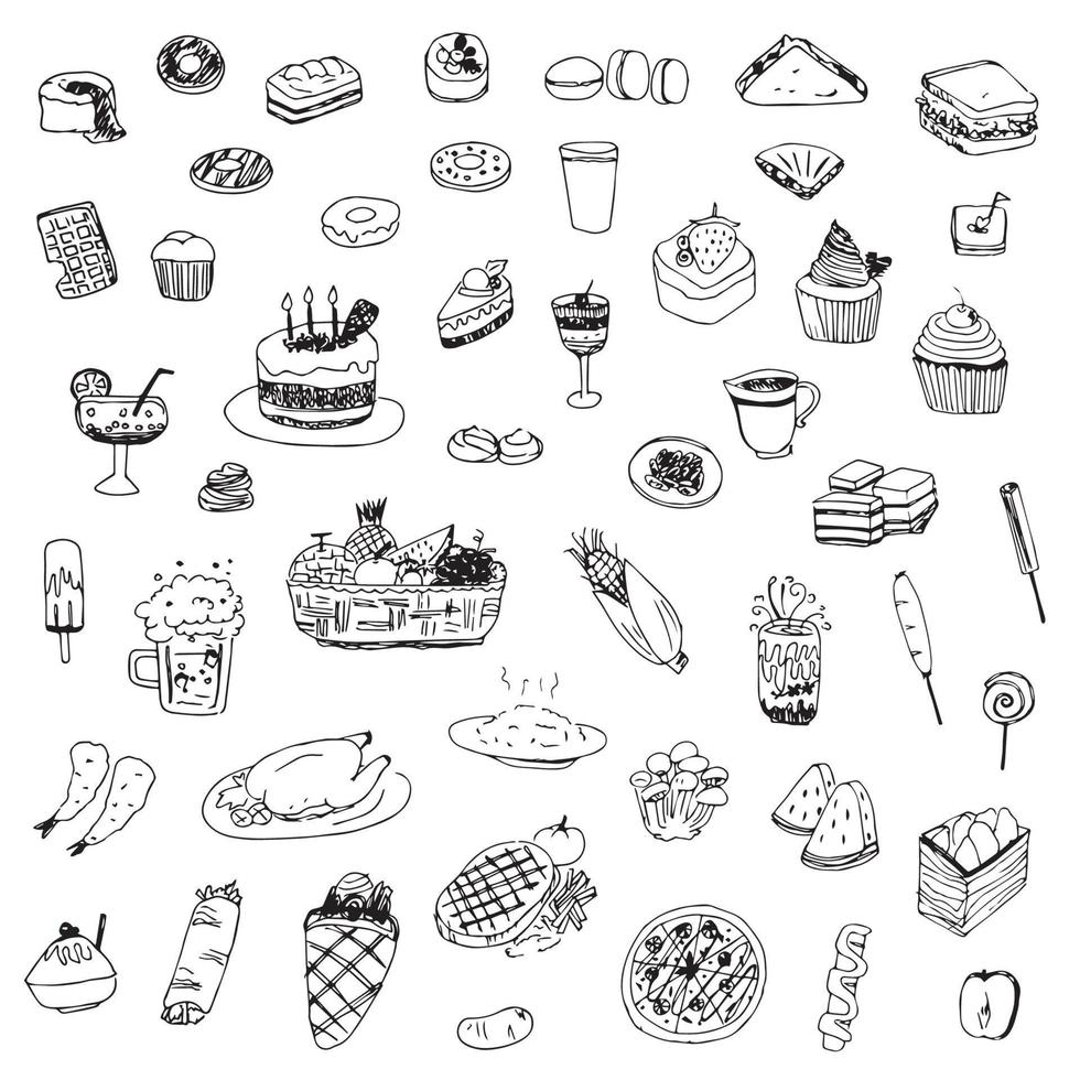 doodle de comida e elemento doce vetor