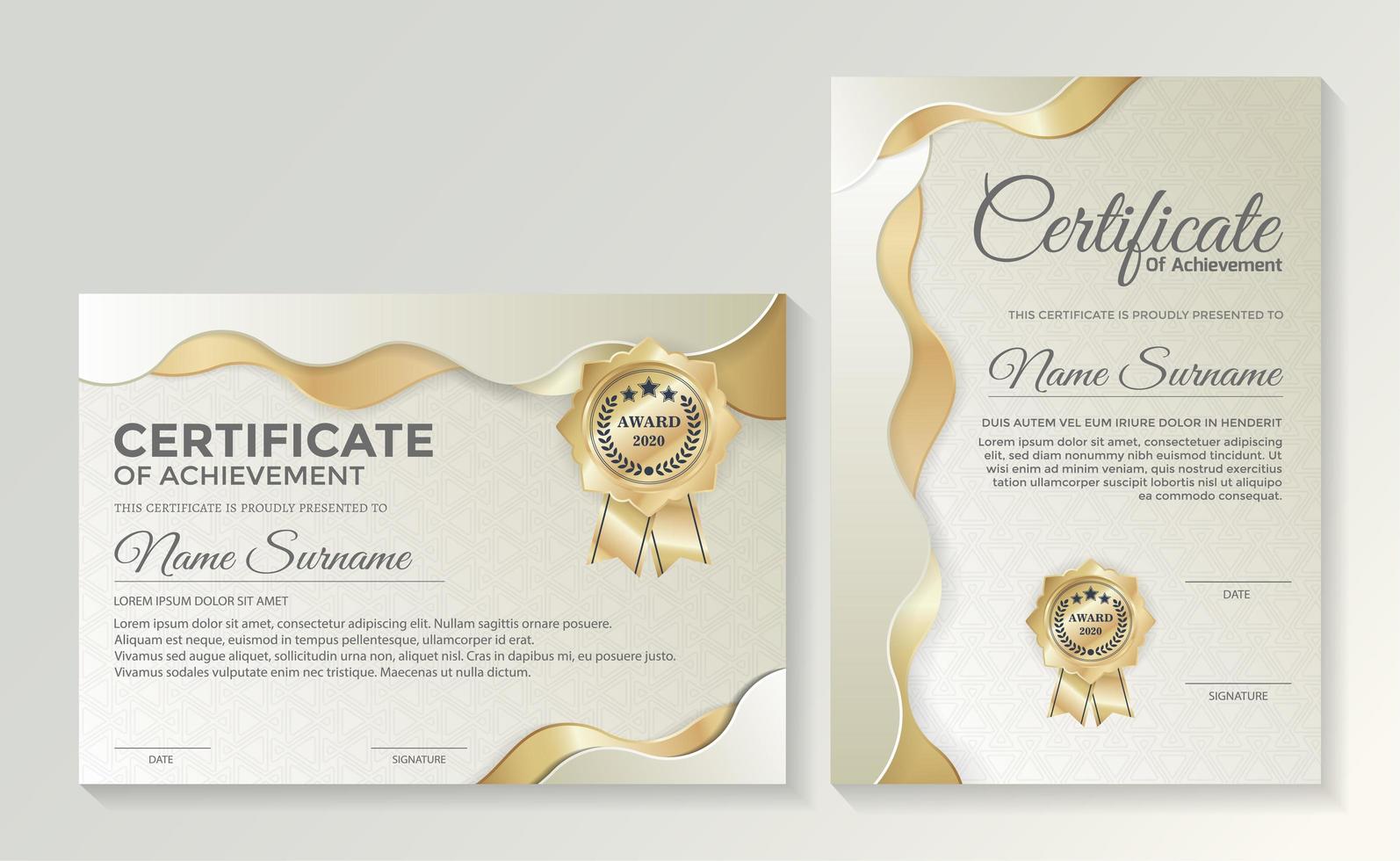 conjunto de modelo de certificado dourado profissional vetor