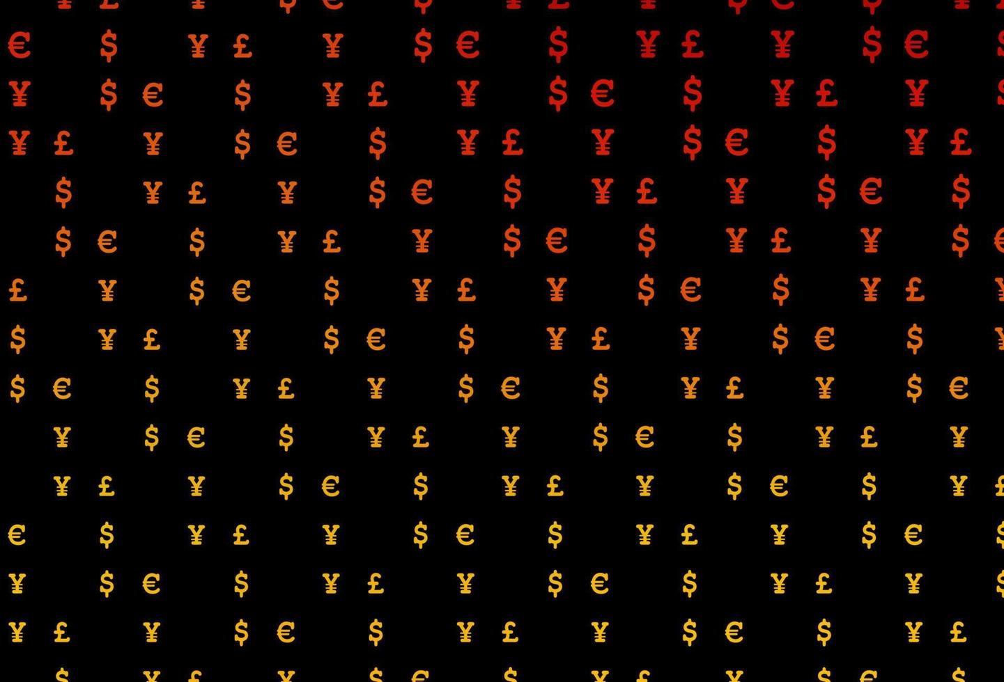 fundo de vetor laranja escuro com eur, usd, gbp, jpy.